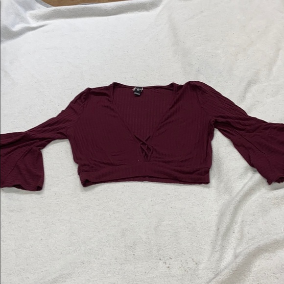 Windsor Tops - Burgundy Bell Sleeve Windsor Crop Top